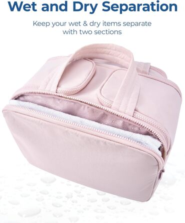 BAGSMART Косметичка для подорожей, рожева - велика, легка, органайзер для косметики та аксесуарів