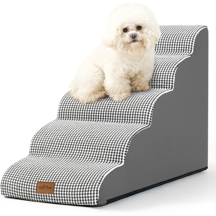 Dog Stairs for Small Dogs 50cm, Pet Stairs for Bed made of High-Density Sponge, Dog Stairs Dog Ramp with Washable Cover and Non-Slip Bottom, 40x72x50cm, 4 Steps, (White/Black, 40x84x57cm)