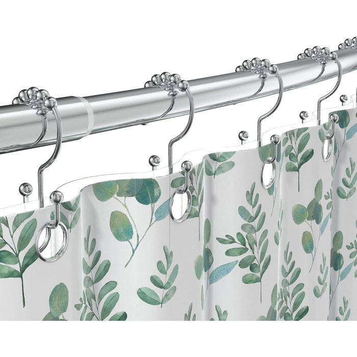 Регульована вигнута штанга для душу 107-182 см з 12 кільцями для душу - для ванної, гардеробу, кухні. Легка установка, хром.