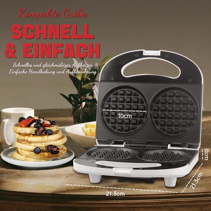 SugarWhisk Mini Pancake Maker, Pancake Maker, Electric Double Pancake Pan, Pancake Pan, Ideal for Pancakes, Cookies, Eggs, Arepas & Breakfast Sandwiches, White (Mini Waffle Iron)