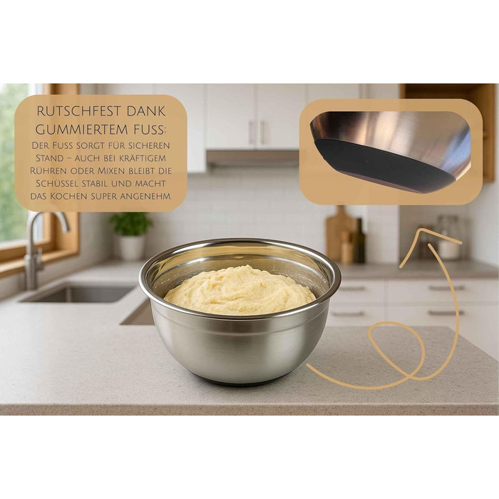 MOON HOME Миска для перемішування Big Turbulence, з гумовим протиковзким дном, з нержавіючої сталі, придатна для миття в посудомийній машині, ідеальна для приготування та випікання, міцна кухонна миска, Ø24 x 13 см, велика