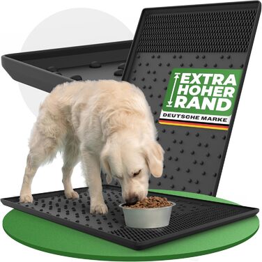 Підставка для миски для собак - непромокальна, нековзна, з високим бортиком - килимок для годування - універсальна - силіконова підставка для миски (чорна, велика) 55x40 см