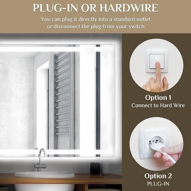 Дзеркало для ванної кімнати Clevich з підсвічуванням 70x50 см, LED дзеркало з 3 кольорами світла, регульована яскравість, захисне скло, сенсорне управління, функція пам'яті, запобігання запотіванню, 80x60 см