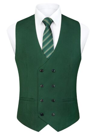 Чоловіча жилетка Enision з двома рядами ґудзиків, V-подібний виріз, Slim Fit, для костюма, повсякденного та ділового стилю (M, Зелений)