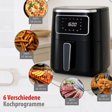Фритюрниця Alpina Airfryer 4.5L з цифровим дисплеєм - фритюрниця без олії, 1450W, для 1-4 осіб, регулювання температури 80-200°C, таймер