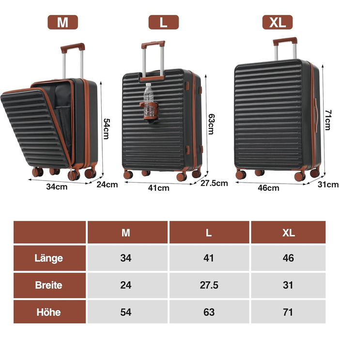 Набір валіз Merax TSA-Schloß: M, L, XL. Чорний. З телескопічним ручками та 4 колесами. PP-матеріал.