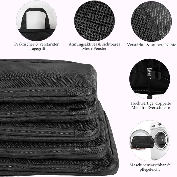 Органайзер для валізи KiwiPower, 8 шт. – комплект компресійних кубиків для одягу, чорний