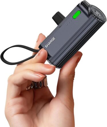 Power Bank SHARGE Flow Mini 2 22.5W: Компактний акумулятор з інтегрованим кабелем для iPhone та Galaxy, USB-C та Lightning