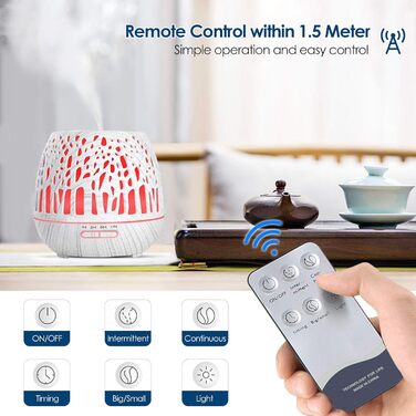 Дифузор Simpeak Aroma 400мл, ультразвуковий дифузор для ефірних олій, ароматерапія, зволожувач повітря з пультом, дерев'яний, колір: світло-коричневий