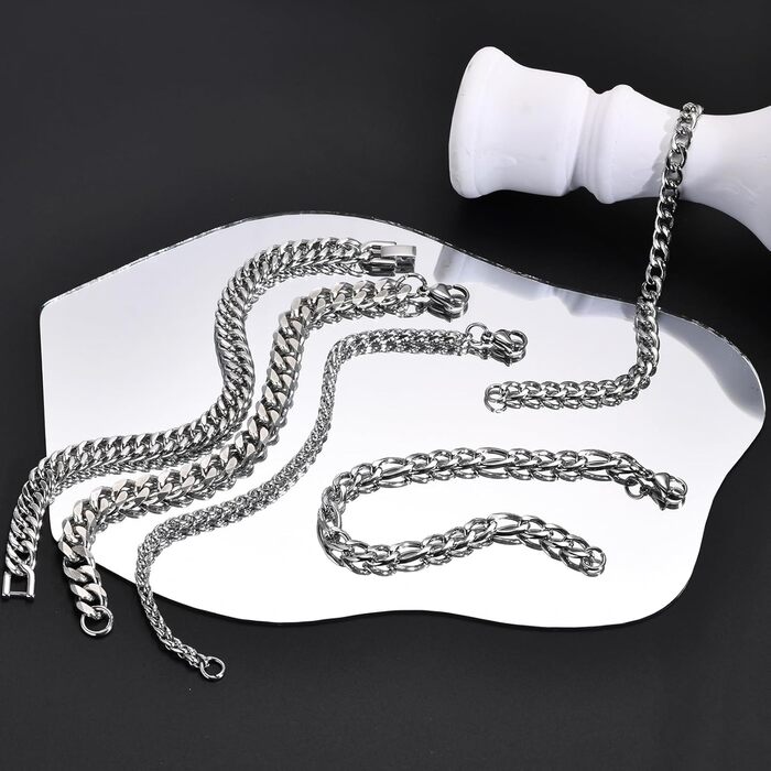 Чоловічий браслет TempBeau: срібно-чорний, з нержавіючої сталі, 19/21 см, панцерна ланцюг, стильний аксесуар для чоловіків, подарунок для тата/друга