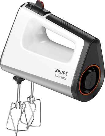 Krups GN9101 3 Mix 9000 Hand Mixer | 750 Watt | Powerful | Speed Control | Turbo Mode | Pulse Function | Ergonomic Handle | Long Cord | Includes Whisk and Dough Hooks | White/Silver 750 Watt Single