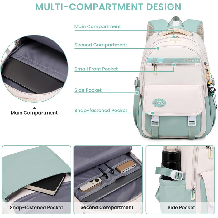 Шкільний рюкзак IvyH для підлітків, великий водонепроникний, зелений, для дівчаток та хлопчиків, 3-9 клас, старша школа, коледж, подорожі