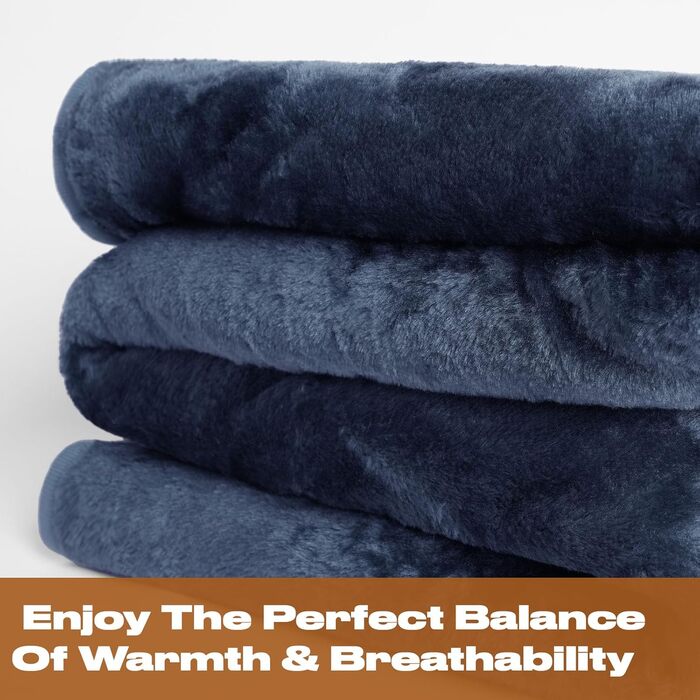 Дреамсцен Пухнастий плед з штучного хутра, флісу, теплий, м'який, великий, для ліжка (125 x 150 см, темно-синій)