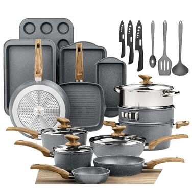 Набір гранітних каструль та сковорідок Kitchen Academy для індукційних плит, 30 предметів, сірий