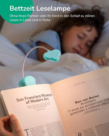 EDISHINE Кліпса-лампа для читання, USB перезарядна, LED лампа для книг, 3 режими кольору, регулювання яскравості, подарунок для дітей, любителів читання (блакитна)