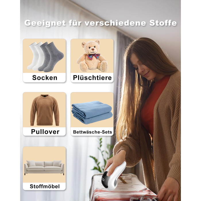 Електричний видалення ворсу для одягу, меблів та текстилю - портативний бездротовий прилад з LED-дисплеєм та 3 рівнями налаштування, чорний