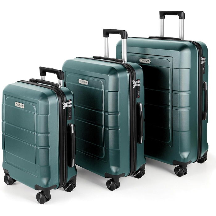 Набір валіз TANTOMI 3 шт. з твердим корпусом ABS+PC – 20/24/28 дюймів, валіза з 4 поворотними колесами та 3-цифровим замком, набір валіз (M-L-XL), світло-темно зелений колір