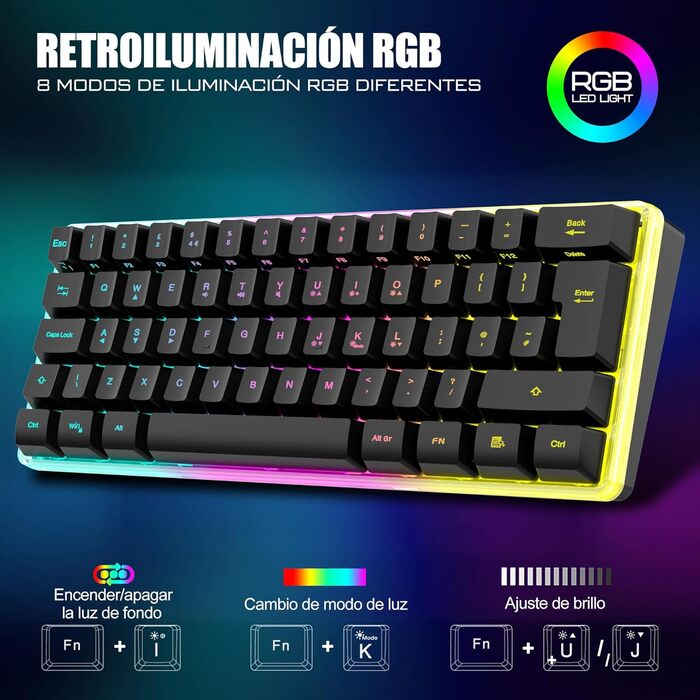 Ігрова механічна клавіатура RedThunder 60% з RGB-підсвічуванням та миша 3200 dpi, QWERTY ES-layout, Anti-Ghosting