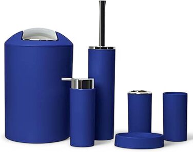 Комплект аксесуарів для ванної кімнати 6tlg Badset: органайзер, дозатор мила, стакан для зубної щітки, відро для косметики, щітка для унітазу з тримачем, мильниця, сміттєвий бак, тримач для зубних щіток, повна ванна кімнатна гарнітура (темно-синій дизайн
