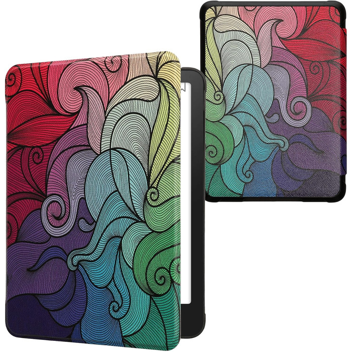 Чохол-книжка kwmobile для Amazon Kindle Paperwhite (2024)/Colorsoft - квітковий дизайн, магнітний замок, захисний чохол для електронного читача, синьо-червоно-білий, рожевий, блакитний, зелений