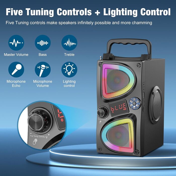 SUPNIU Bluetooth колонка з 2 бездротовими мікрофонами, LED підсвічуванням та пультом ДК