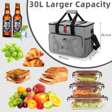 30L Термосумка-холодильник для їжі та напоїв: водонепроникна, складана, з оксфордської тканини