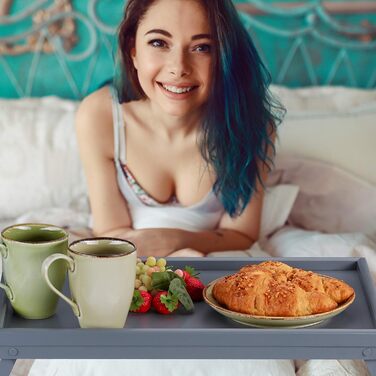 Столик для ліжка Relaxdays з бамбука, складані ніжки, піднятий борт, сірий (40 x 50 x 31 см)