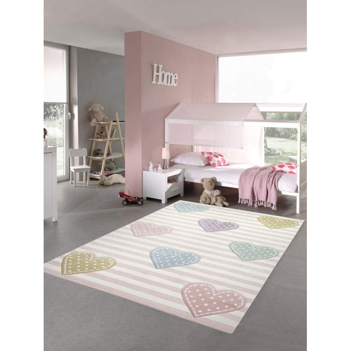 Dreamy Rug Children's Rug Hearts Children's Room Rug Girl in Pink, Purple, Green Size 80x150 cm