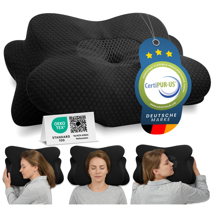 Ортопедична подушка для шиї при болях у шиї з високоякісної піни з пам'яті - Ергономічна подушка для шиї - Подушка для сну на боці, спині та животі - Праний чохол при 40°C (61 x 40 x12, Сірий)