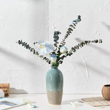 Керамічна ваза, блакитно-коричневий дизайн, ваза в скандинавському стилі, 20 см для декору вітальні, спальні, кухні, ванної кімнати