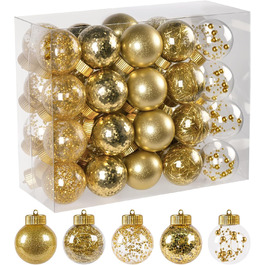 40 шт. прозорих новорічних кулі з кришкою, 6 см, кулі для ялинки з 5 різними золотими внутрішніми дизайнами, пластикові кулі для ялинки, вікна, внутрішнього та зовнішнього декору