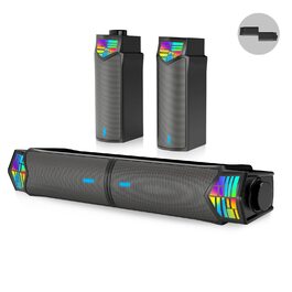 Комп'ютерні колонки Smalody 2-в-1 з Bluetooth та RGB підсвічуванням, знімний саундбар, стерео звук для ПК, чорний