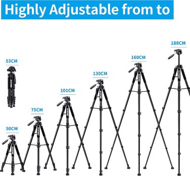 Штатив ZOMEi 188 см, професійний, для DSLR, камер, телефонів, проекторів, далекобійних приладів (чорний)