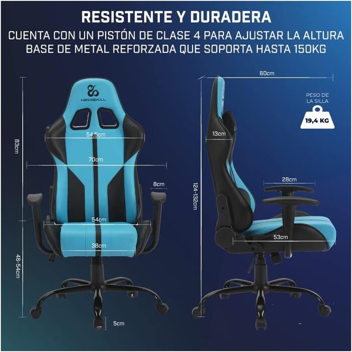 Ігрове крісло Newskill Horus Zephyr, ергономічне, тканинне, нахил 180°, 9 кольорів, синє