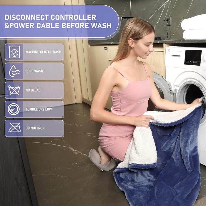 Електрична ковдра Qieryun з автовимкненням, 130x180 см, 10 режимів нагріву, таймер, захист від перегріву, фланель, для дому та офісу (Небесно-блакитний, 150 x 180 см)