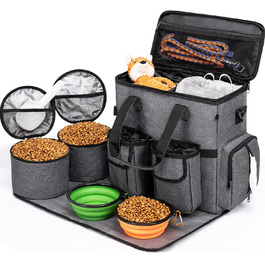 Чемодан для собак та котів Modoker: органайзер для подорожей з підстилкою, 2 миски, 2 контейнери для корму, темно-сірий