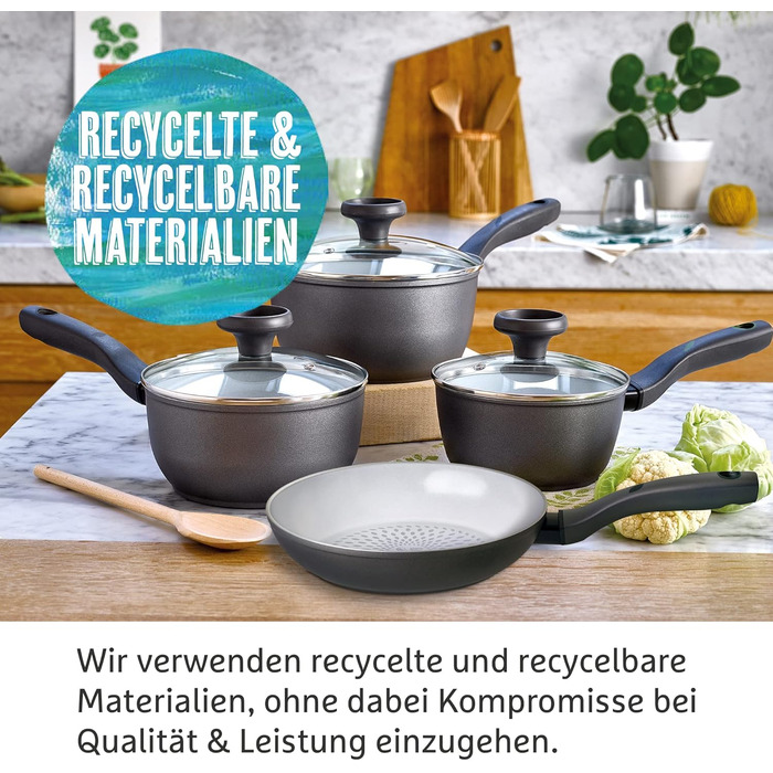 Prestige Earth Pan Cookware Pot Induction - 28cm / 7.5L - Non-Stick Ceramic, Recycled & Recyclable, Non-Toxic, Dishwasher Safe, Easy-Grip Handles (Cookware Set, 5 piece)