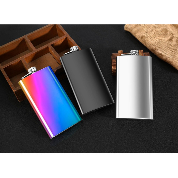 Фляга TANEAXON 12 oz (330 мл) з воронкою та коробкою, нержавіюча сталь, чорна, витокозахисна