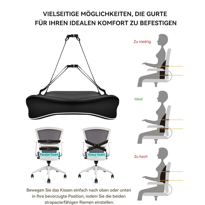 Подушка для спини Ergonomisches RückenKissen Travel Ease з Memory Foam - для офісного та комп'ютерного крісла, чорна