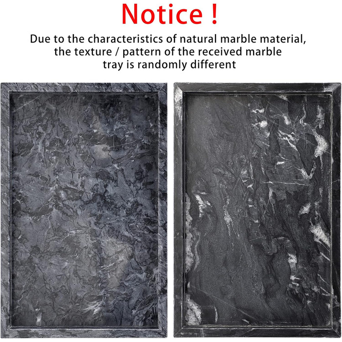 30x20cm Natural Marble Stone Storage Tray, Decorative Rectangular Plate Tray Organizer for Kitchen Bathroom Dresser Decor Vanity Counter Coffee Table, Black