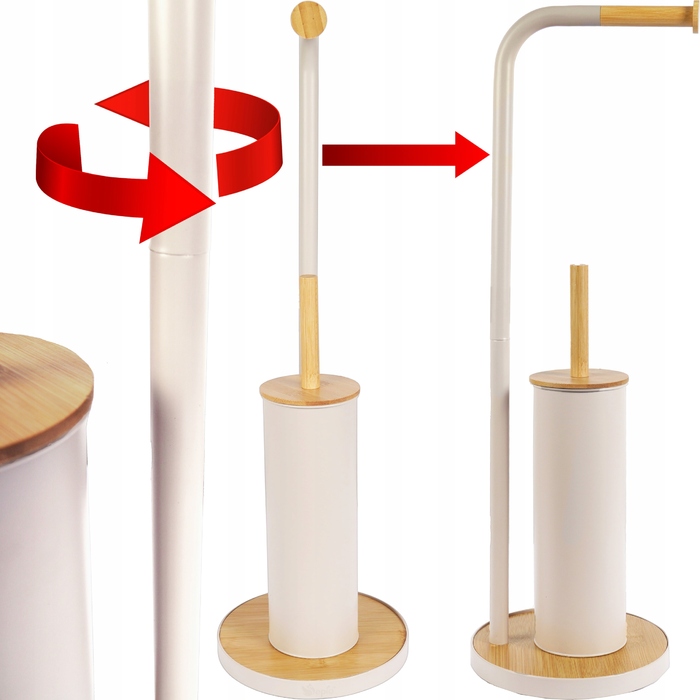 Стильний тримач для туалетного паперу з ергорегічним йоржиком для унітаза, бежевий бамбук та сталь