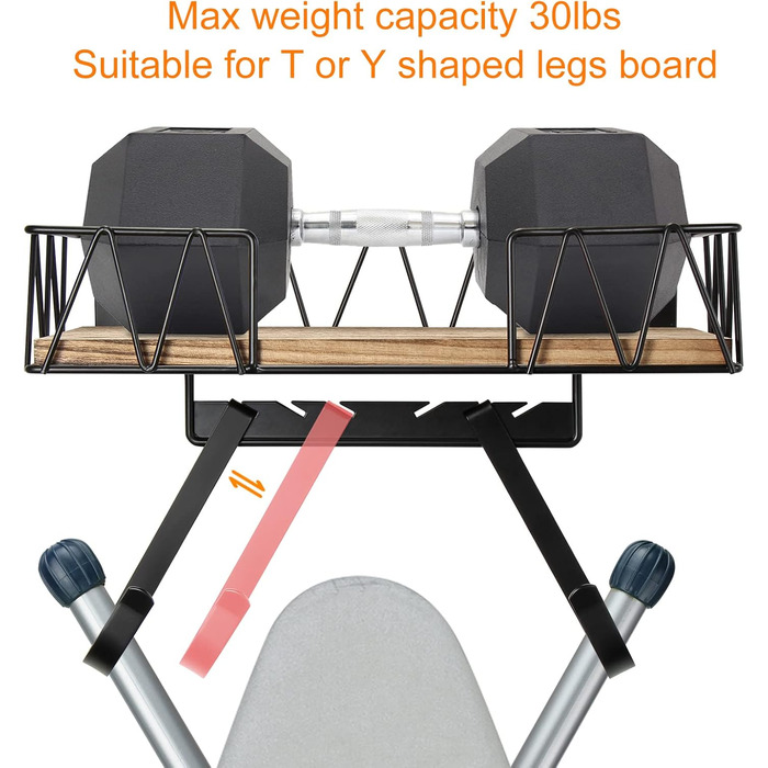 Настінна підставка для прасувальної дошки TJ.MOREE | З корзиною та гачками | Чорний колір