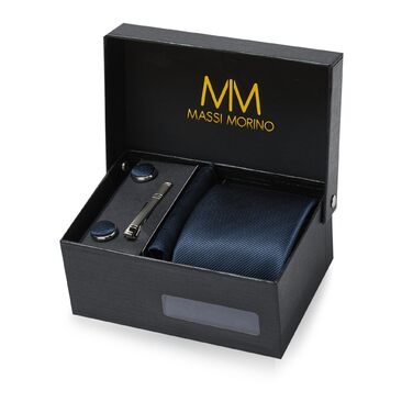 Набір краваток Massi Morino для чоловіків з нагрудним хустиною, краватковою голкою та запонками - подарунковий набір для весілля, темно-синій, універсальний розмір