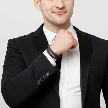 Чоловічий шкіряний браслет Murtoo, преміум якість, чорний та коричневий кольори, застібка з нержавіючої сталі, ідеальний подарунок для чоловіків (22 см, чорний)