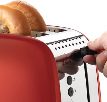 Russell Hobbs Toaster [for 2 slices] Colours Plus Stainless Steel Red (extra wide slots, includes bagel attachment, 6 browning levels + defrost function, Lift & Look function, 1600W) 26554-56 Toaster Compact NEW