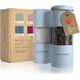 LARS NYSØM Salt and Pepper Mill Set made of Stainless Steel with Adjustable Ceramic Grinder - 2 Pieces | Manual Spice Mills with High-Quality Design (2 pcs) (Sky Blue)