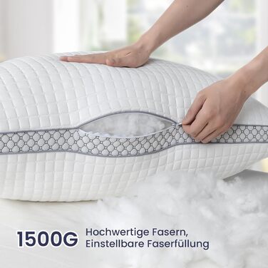 BedStory Pillows 40x40 with Removable Cover, Adjustable Fiber Filling Pillows with Zipper, Hotel Pillows 2-Pack of 400g x 2 Microfiber, Washable Neck Pillow for Allergy Sufferers