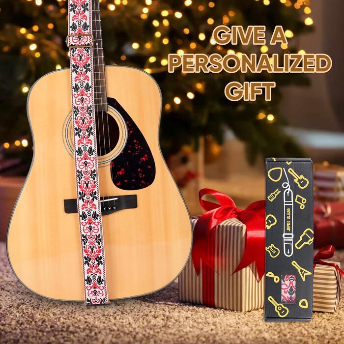 Гітарний ремінь Jacquard з вишитою бавовною та шкіряними кінцями для акустичної гітари (Gs-75-5, 5 метрів, червоний)