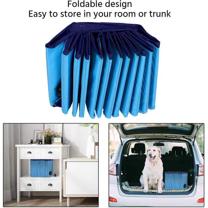 Yaheetech Foldable Dog Pool, Splash Pool for Dogs 160 x 30 cm, Anti-Slip Plates, Quick Drainage, Dog Bathtub with Bath Brush & 4 Patches, Thickened PVC Swimming Pool, Blue