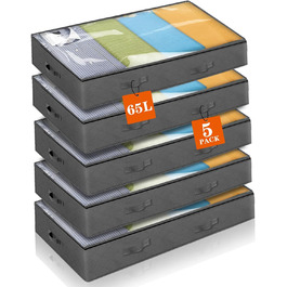 5 шт. Комод під ліжко Withosent 90L, Коробка для зберігання під ліжко з фетру, Складана сумка для зберігання одягу, постільної білизни, ковдр, подушок (5 шт./90L)